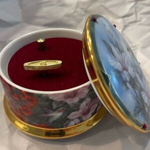 Gold and Red Velvet Ring in Floral Box